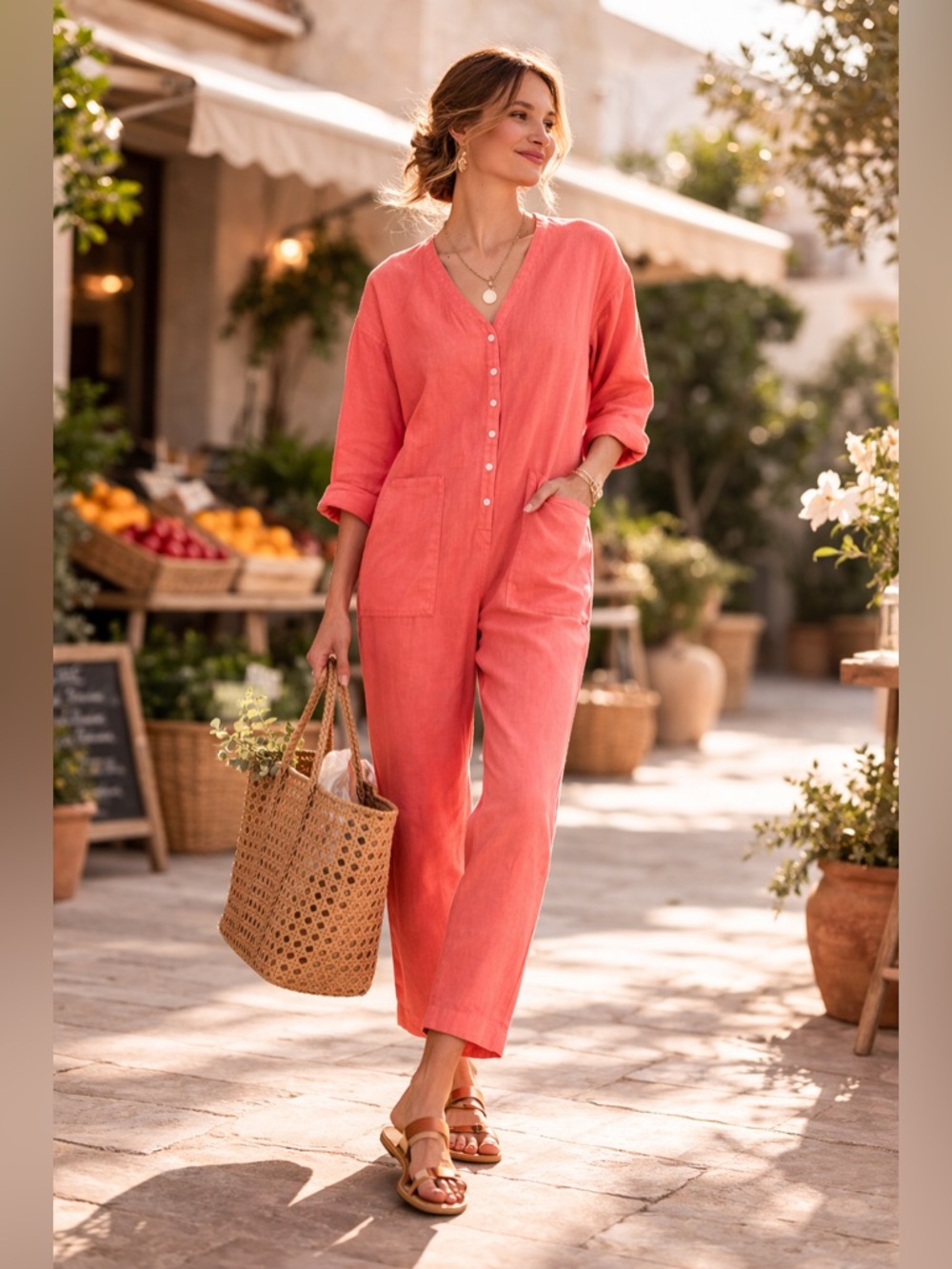 Outerknown Retrograde Linen Jumpsuit Sunset Medium NWT